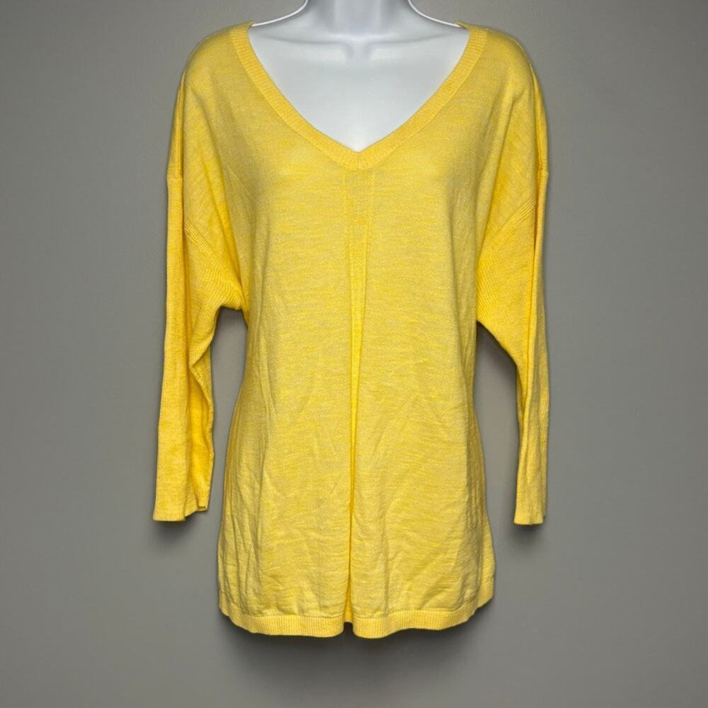 Talbots Light Academia Butter Yellow V-Neck 3/4 Sleeve Sweater‎ Womens Sz L